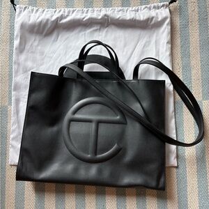 Telfar Black Tote with Logo - Large